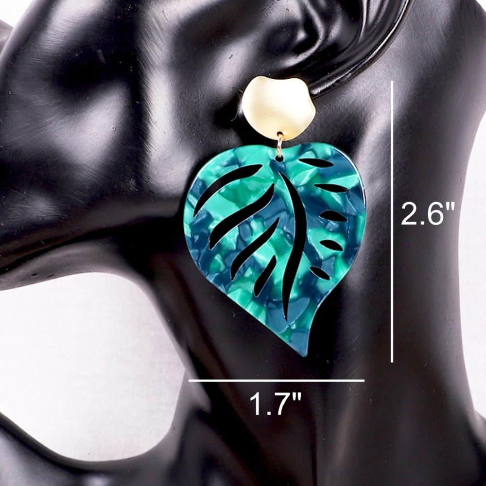 💎 Green Acrylic Leaf Drop Earrings - Picture 6 of 6